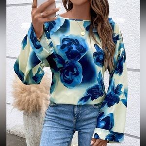 Boho Floral Print Long Sleeve Top Blouse Shirt